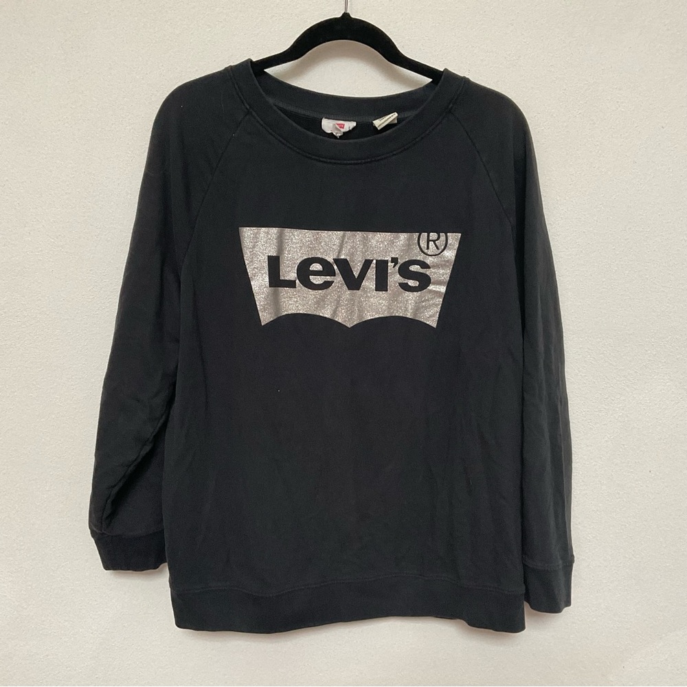 Levi's Black, Silver Logo Crewneck Size 2X Comfort Loungewear Neutral